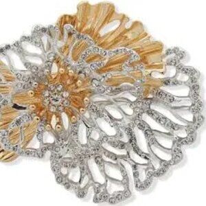 Anne Klein Two-Tone Pavé Crystal Openwork Flower Pin NEW